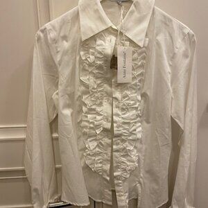 Anne Fontaine White Ruffled Button Down Blouse